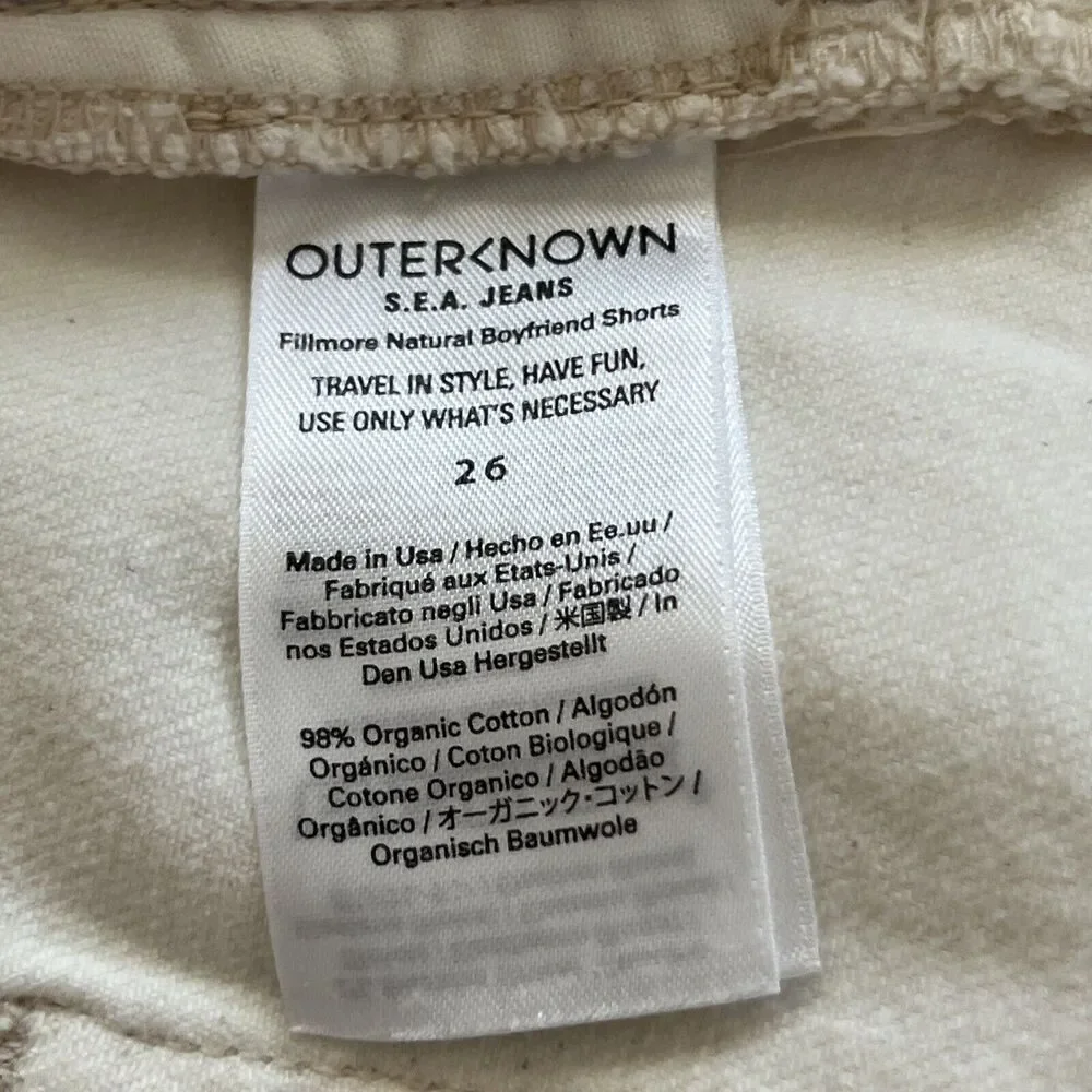 Outerknown OK‎ S.E.A. Jeans Fillmore Natural Boyfriend Shorts Size 26 NEW